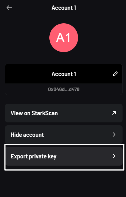 Argent Export private key
