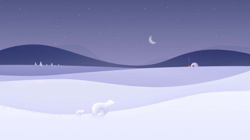 冬天夜晚简约风景 小熊和妈妈4k壁纸3840x2160 彼岸图网