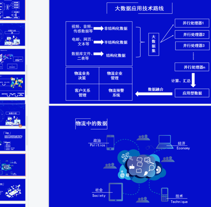 蓝色科技感简约商务风大数据与物流教育认识PPT