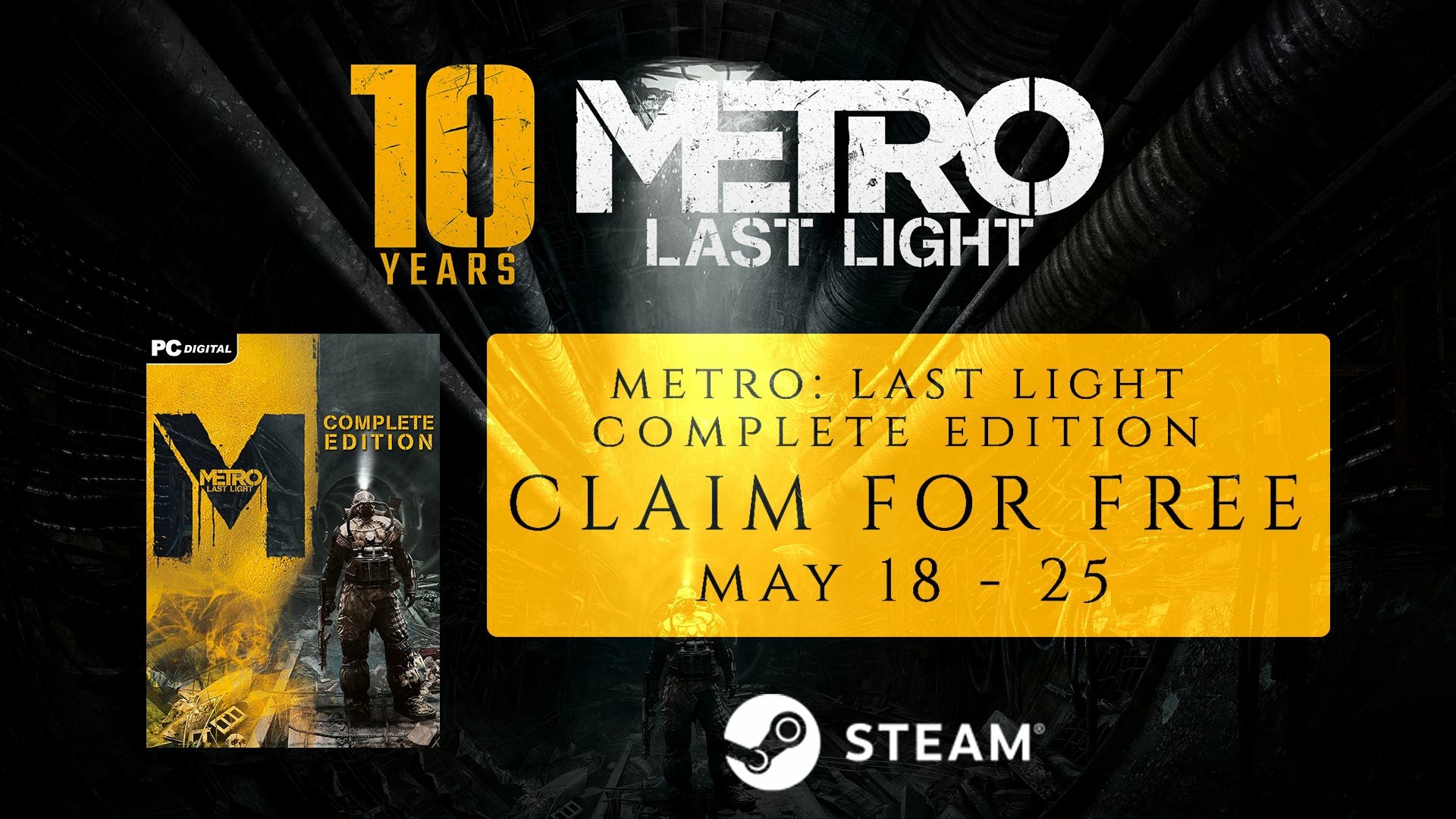 Steam喜加一 | 地铁：最后的曙光完整版 将于5月19日起至5月26日期间免费领